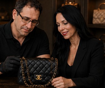 Steven authenticating a designer handbag by hand